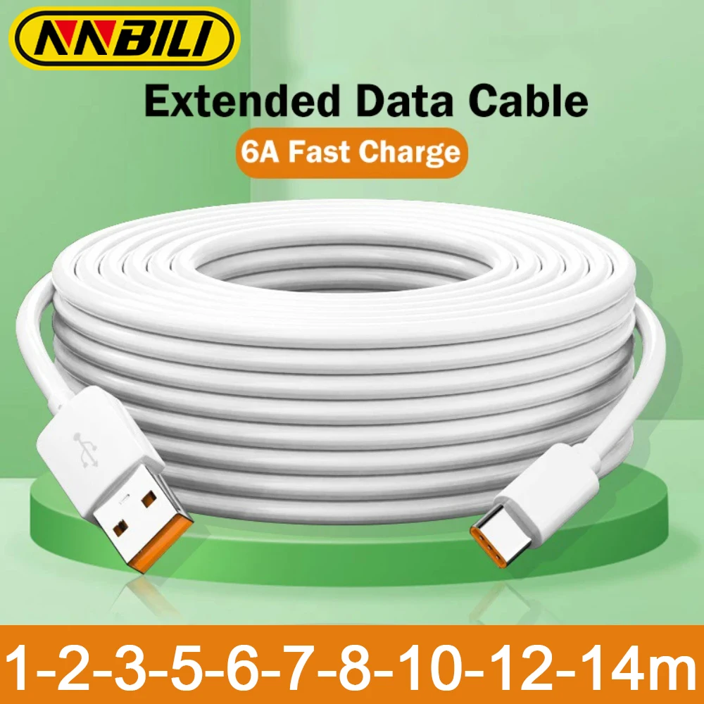 NNBILI Mini Cable USB 1M 2M 3M 8M 10M 12M tipo C 6A dispositivo de carga rápida cámara PS5 VR Cable de carga Universal