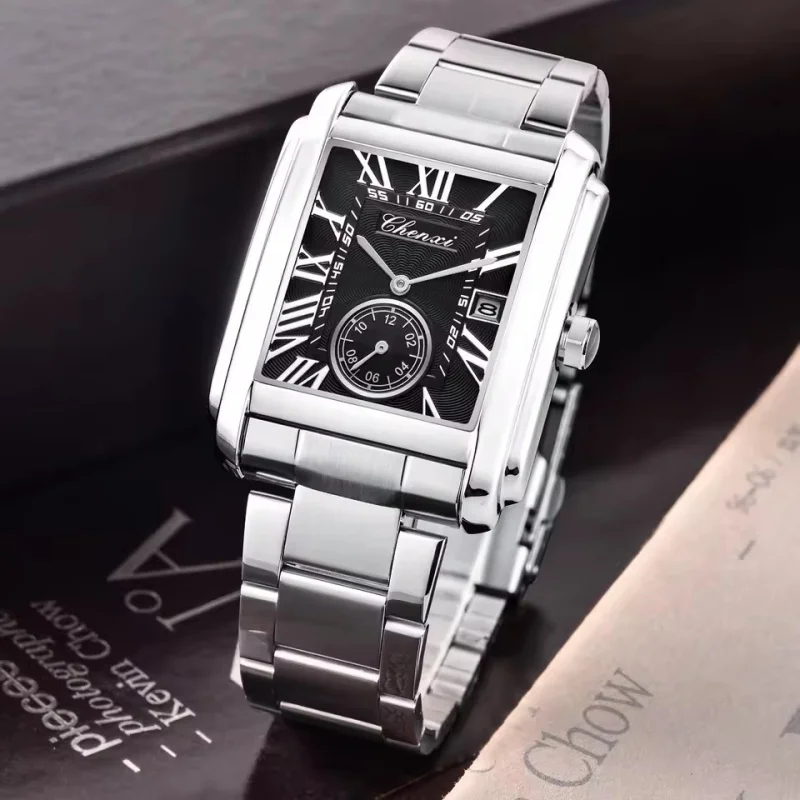 Relojes de Cuarzo CHENXI 8216, Relojes de Pulsera de Acero Inoxidable Plateado, Sencillos y Elegantes para Hombre, Relojes Masculinos