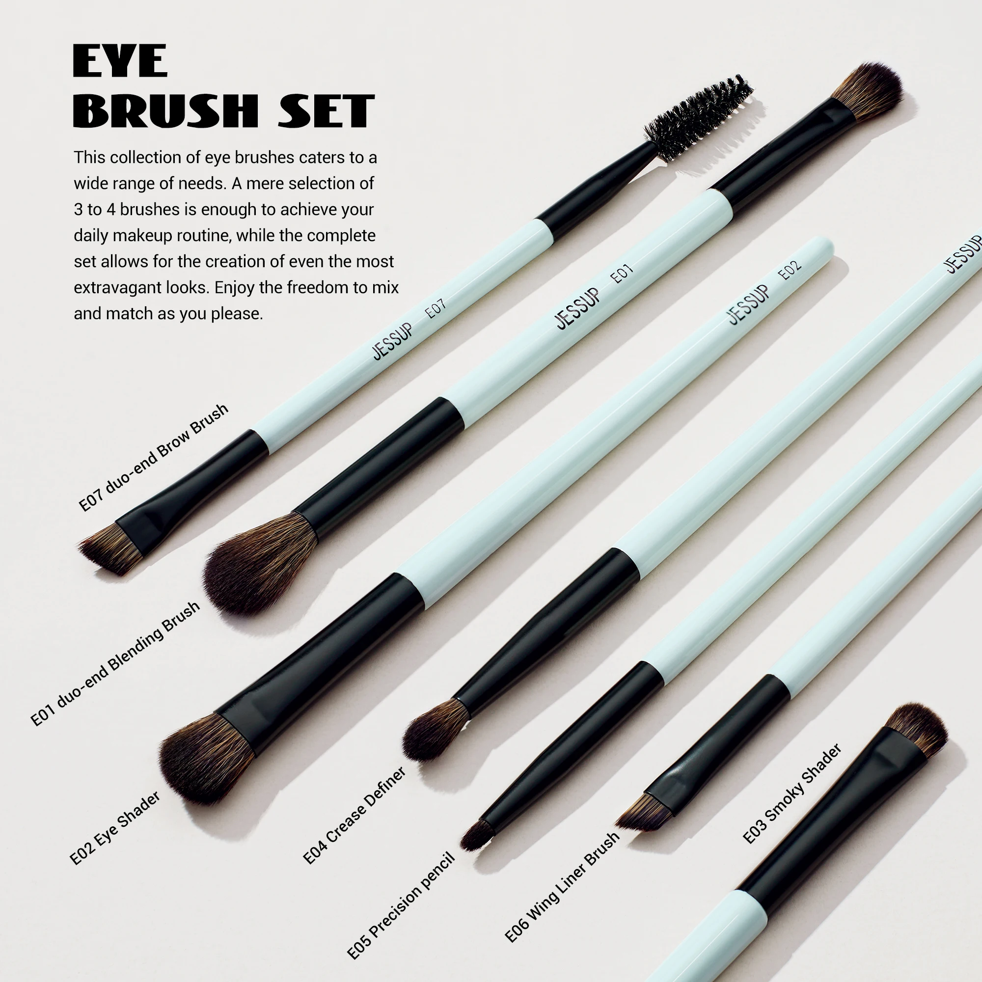 Jessup Juego de brochas de maquillaje 2/3/6/10PCS, brocha de contorno de base de doble cara colorete mezcla sombra de ojos corrector sin crueldad T500