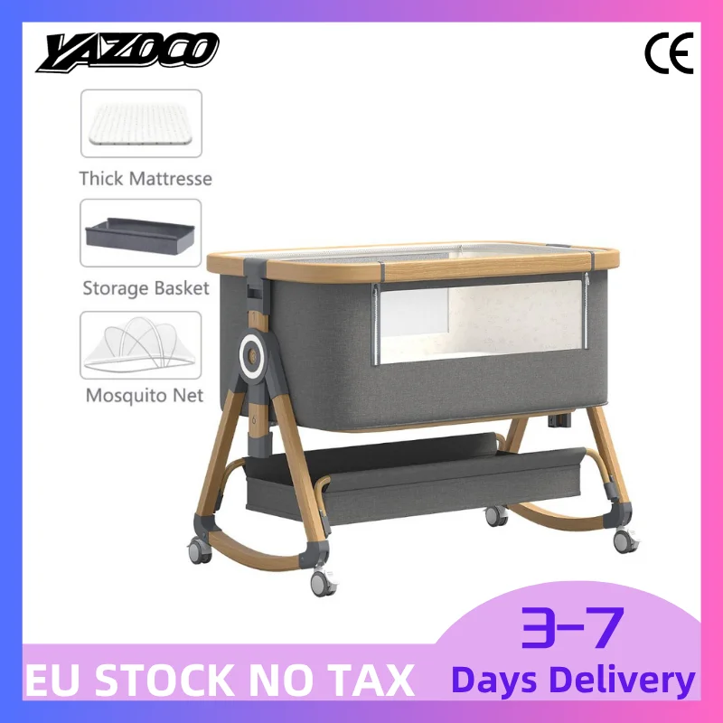 Cuna multifuncional para bebé con ajuste de altura plegable, columpio portátil y móvil para colocar junto a la cama, cuna y cama para dormir integradas, cuna portátil plegable para bebé