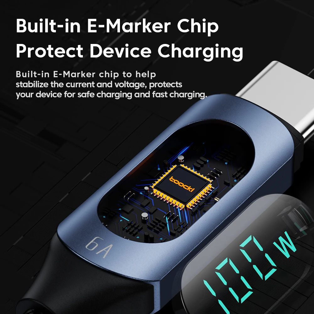 Toocki X03 Cable USB C a C de 100W para iPhone 15 5A pantalla Digital Cable tipo C de alta velocidad para Samsung Cable de datos de cargador colorido