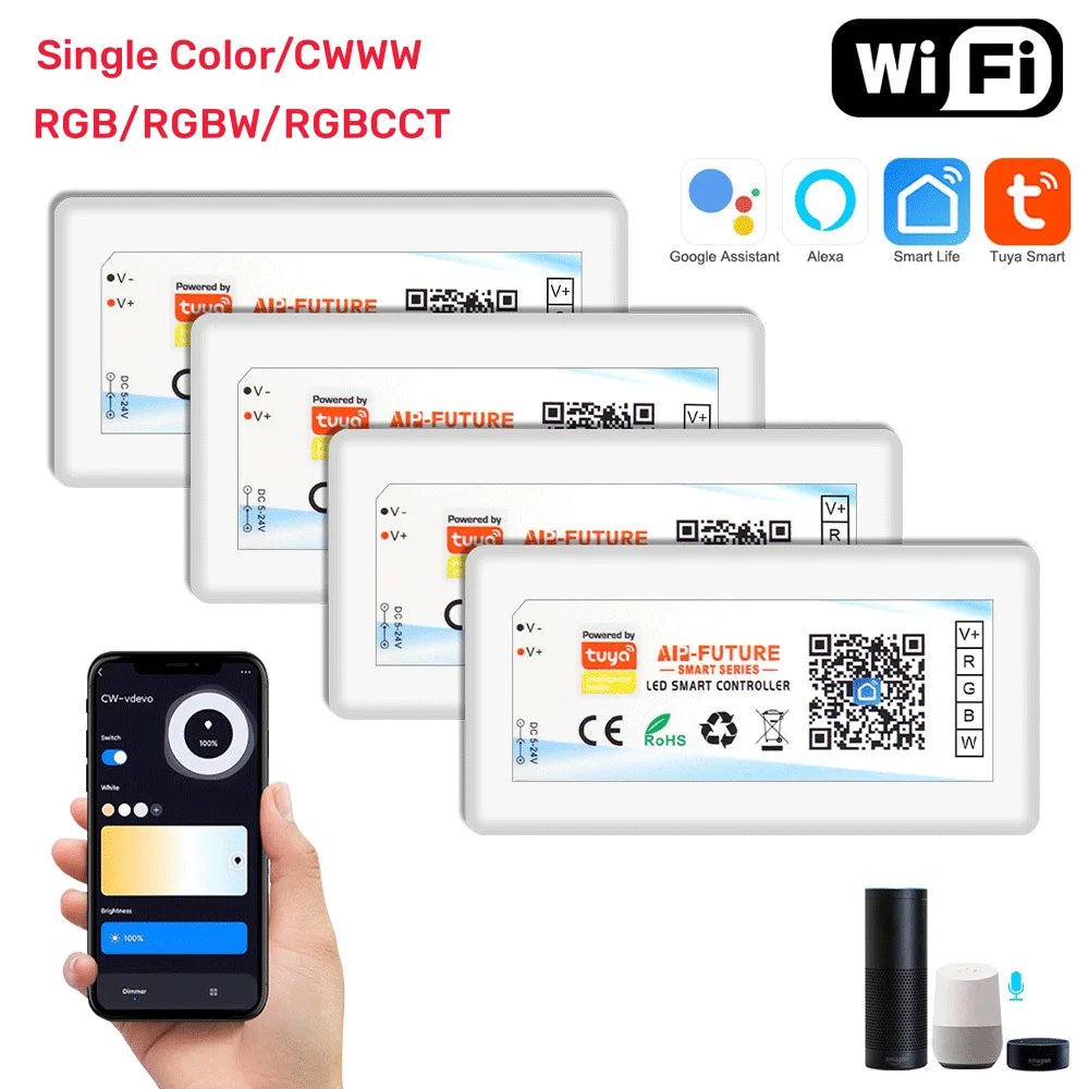 Controlador LED Tuya Wifi atenuador inteligente DC5V-24V tira de luz LED CCT/RGB/RGBW para Alexa Google Home aplicación remota Control