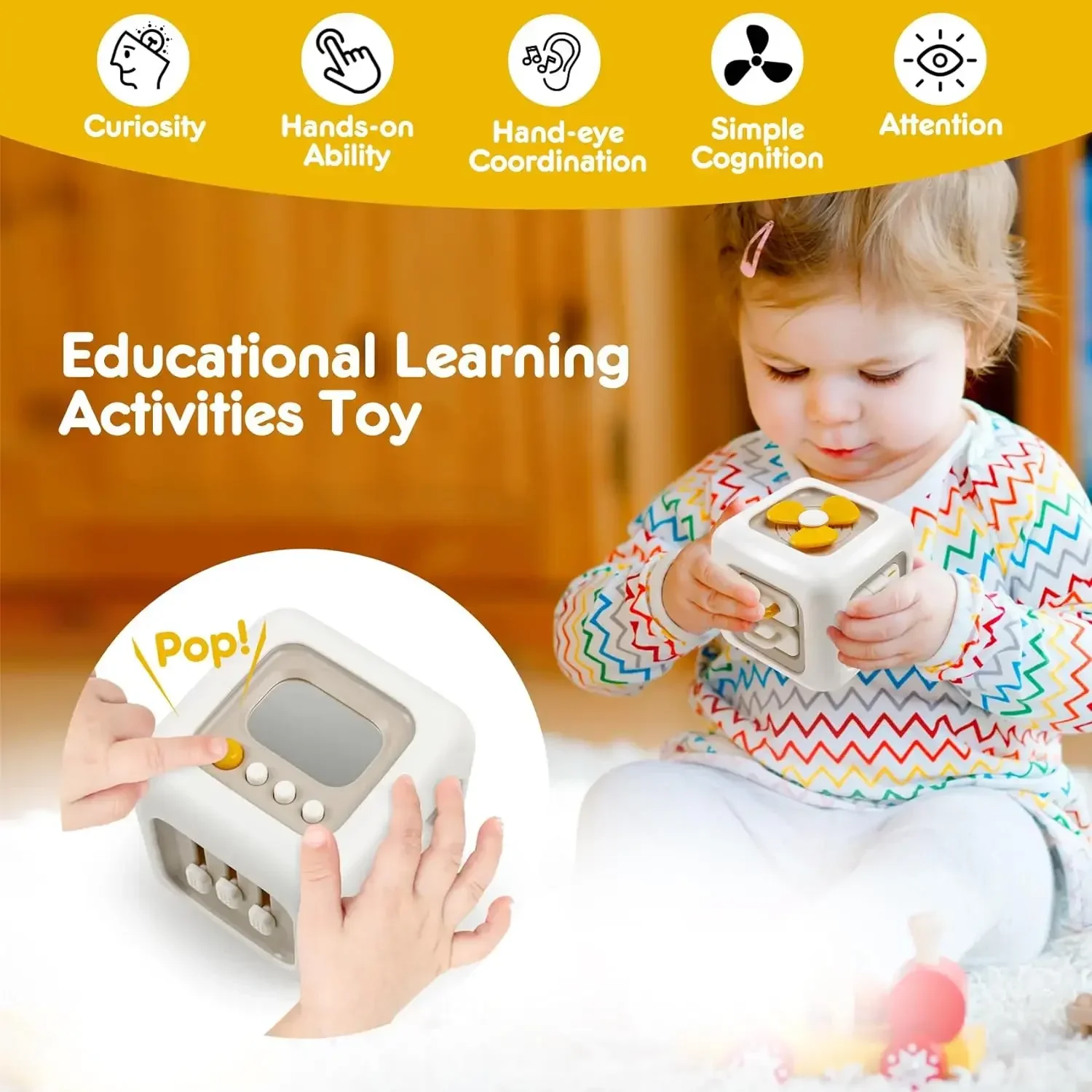 Juguete para bebé 6 en 1, cubo ocupado multifuncional, cubo de actividades Montessori, habilidad de práctica para niños pequeños, juguete educativo, tablero de presión sensorial