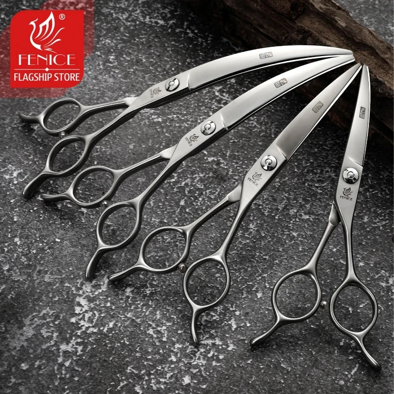 Tijeras Fenice Big Super Curvadas 45 °   Tijeras de Peluquería Canina de 6/6.5/7/7.5 Pulgadas, Tijeras Curvas para Pelaje de Mascotas