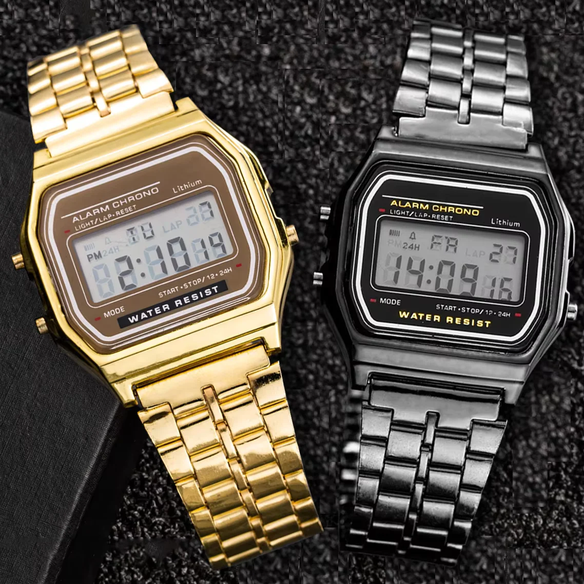 Relojes digitales LED de lujo de Brasil para hombre, reloj electrónico de acero inoxidable dorado, reloj de negocios a la moda para hombre, relojes masculinos