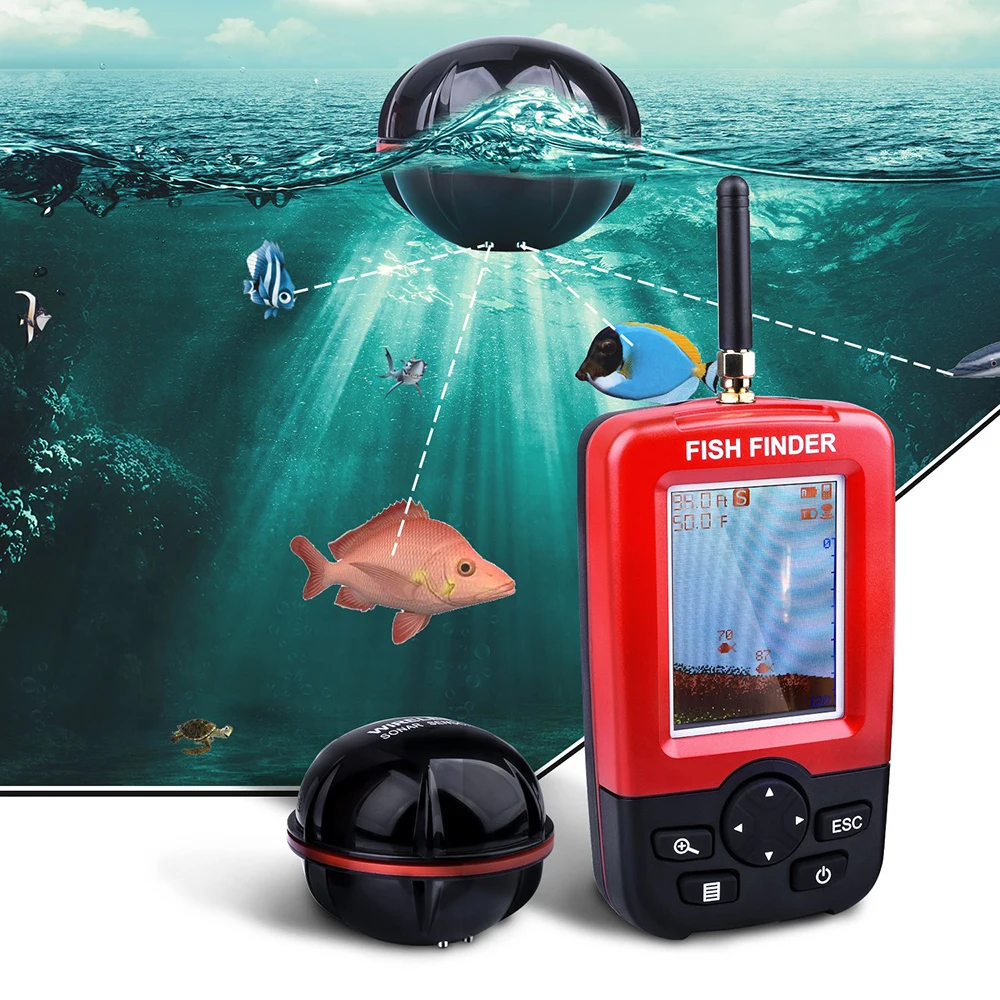 Menú ruso Sonar inalámbrico con alerta de pesca, buscador de peces subacuático, ecosonda, Detector de pesca portátil, buscador de peces de la suerte