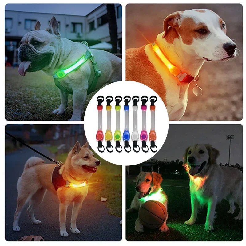 Collar brillante de seguridad antipérdida para perros resistente al agua, colgantes multicolores y tira de luz LED intermitente lista para exteriores, visibilidad nocturna