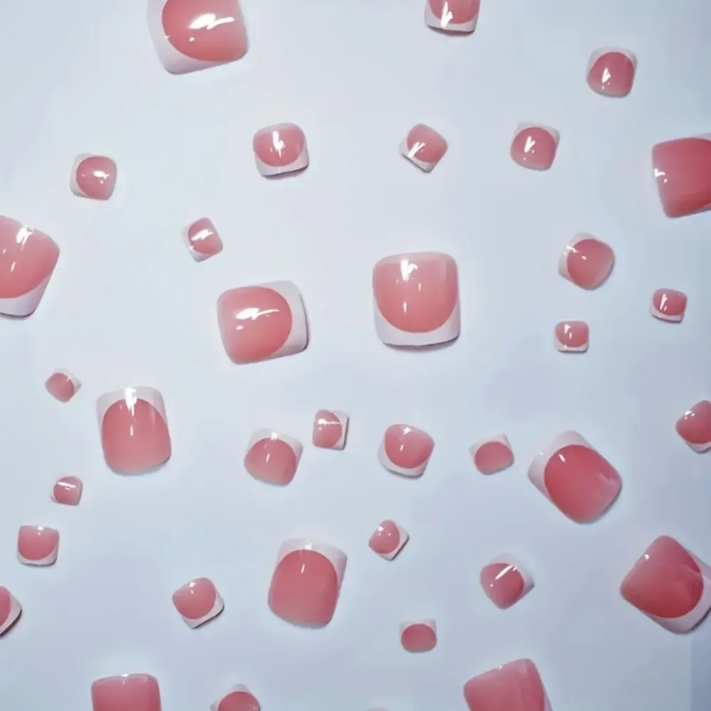 288 Uñas Postizas Francesas para los Pies, Cortas, Cuadradas, Base Rosa, Borde Blanco, Acrílicas, Set de Uñas Postizas para Pedicura y Extensión