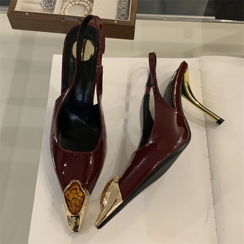 Eilyken, diseño de estilo callejero, incrustaciones de diamantes, zapatos de tacón para mujer, sandalias elegantes sexis de tacón fino con punta estrecha, zapatos con talón descubierto para banquete y graduación