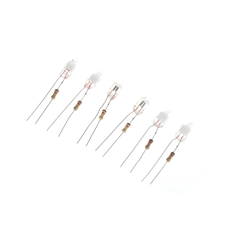 10 Uds luz indicadora de neón verde rojo azul señales 6mm lámpara de neón brillo 2 alambre de cobre 6X13mm bombillas indicadoras de neón