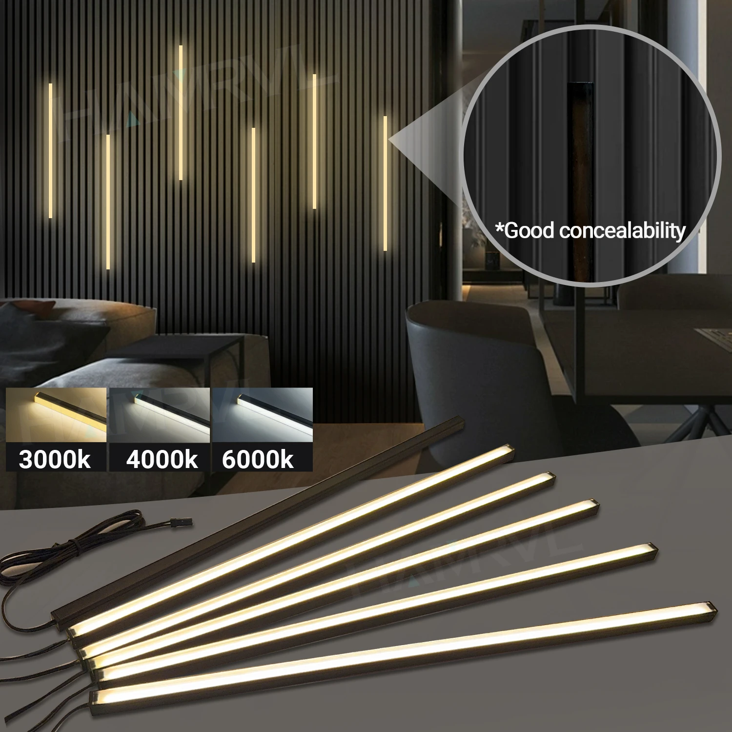 Iluminación empotrable LED Tira de luz LED para panel de pared de listones de madera en paralelo con sensor táctil, autoadhesivo para decoración de paredes de listones
