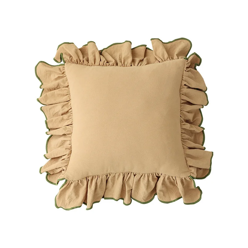 Funda de almohada de algodón con volantes para decoración del hogar, cubierta de cojín decorativa para sofá, color Beige, rosa, Princesa, 45x45cm