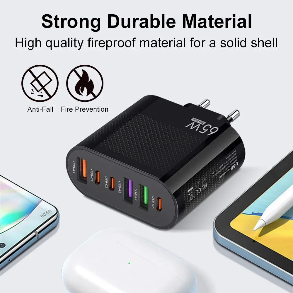 3.1A 6 en 1 3USB 3PD cargador QC3.0 cargador rápido de carga para Samsung S23 Xiaomi adaptador de carga de teléfono móvil enchufe UE/EE. UU./Reino Unido
