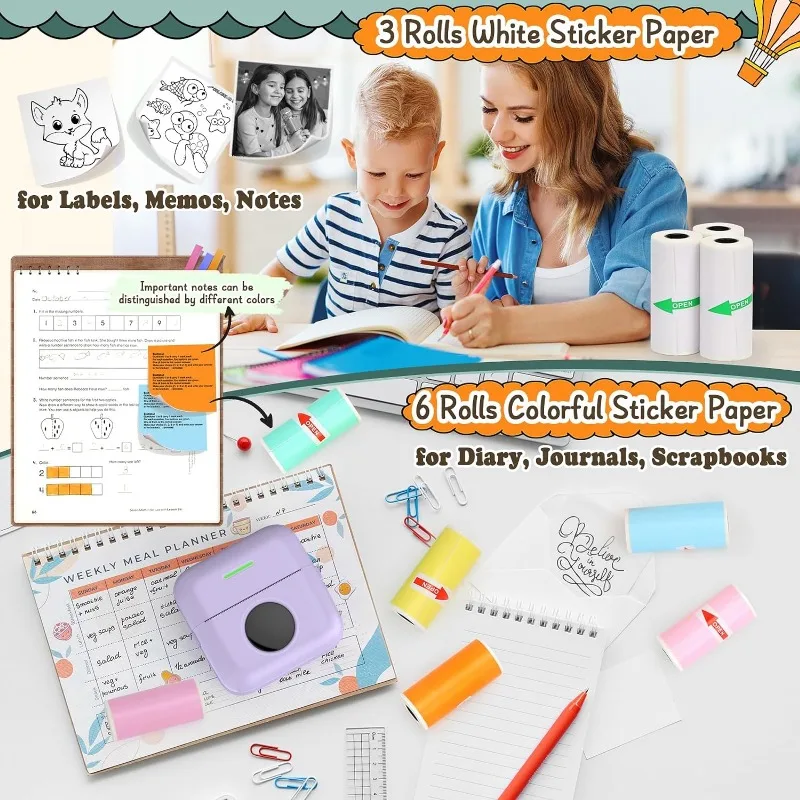 Papel adhesivo para Mini impresora, rollos de papel térmico para T02/M02 y Mini impresora, papel autoadhesivo de Color liso 25X57mm Paperang