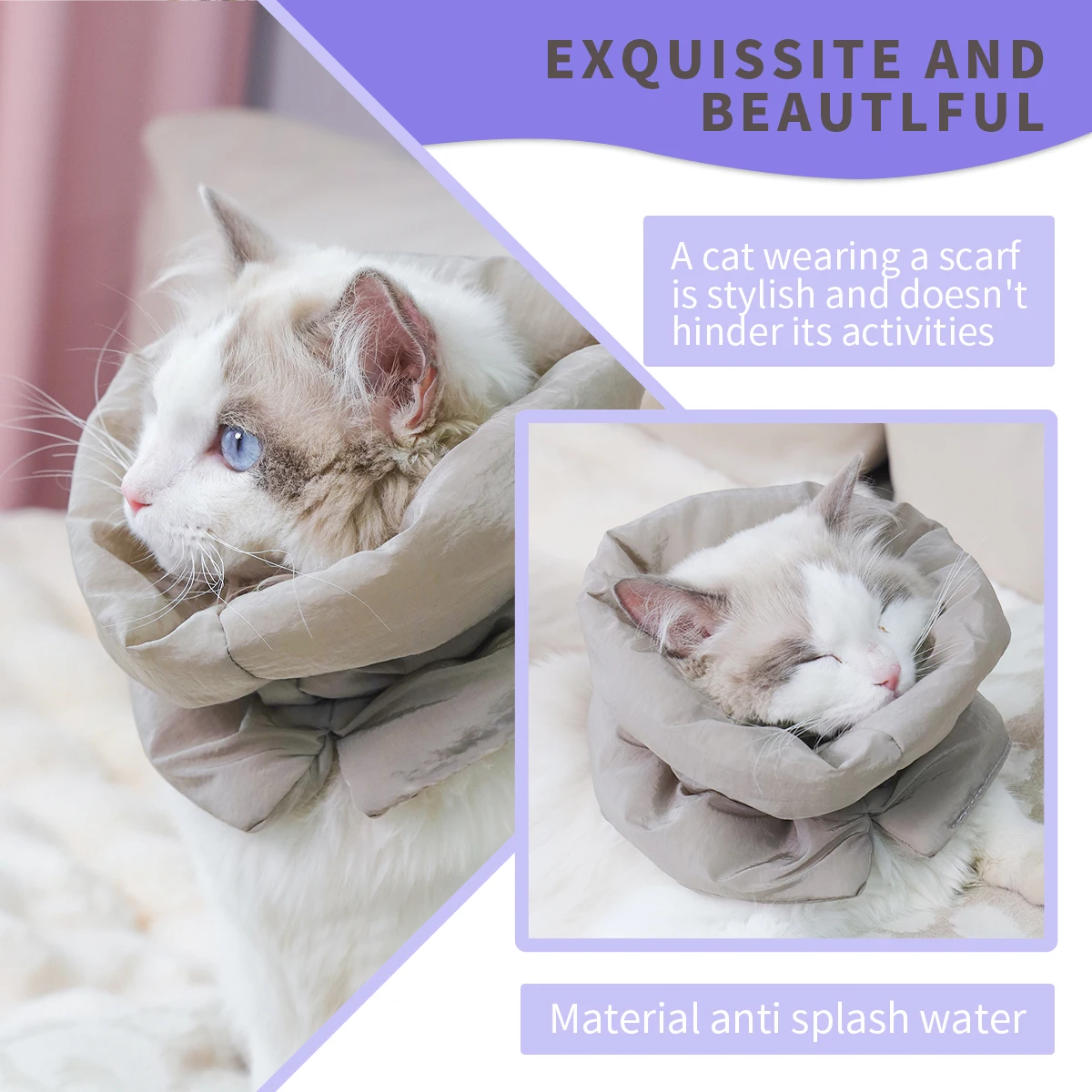 Un cuello cálido para mascotas colorido y moderno y bufanda impermeable para gatos para evitar que lamer y morder después de la esterilización