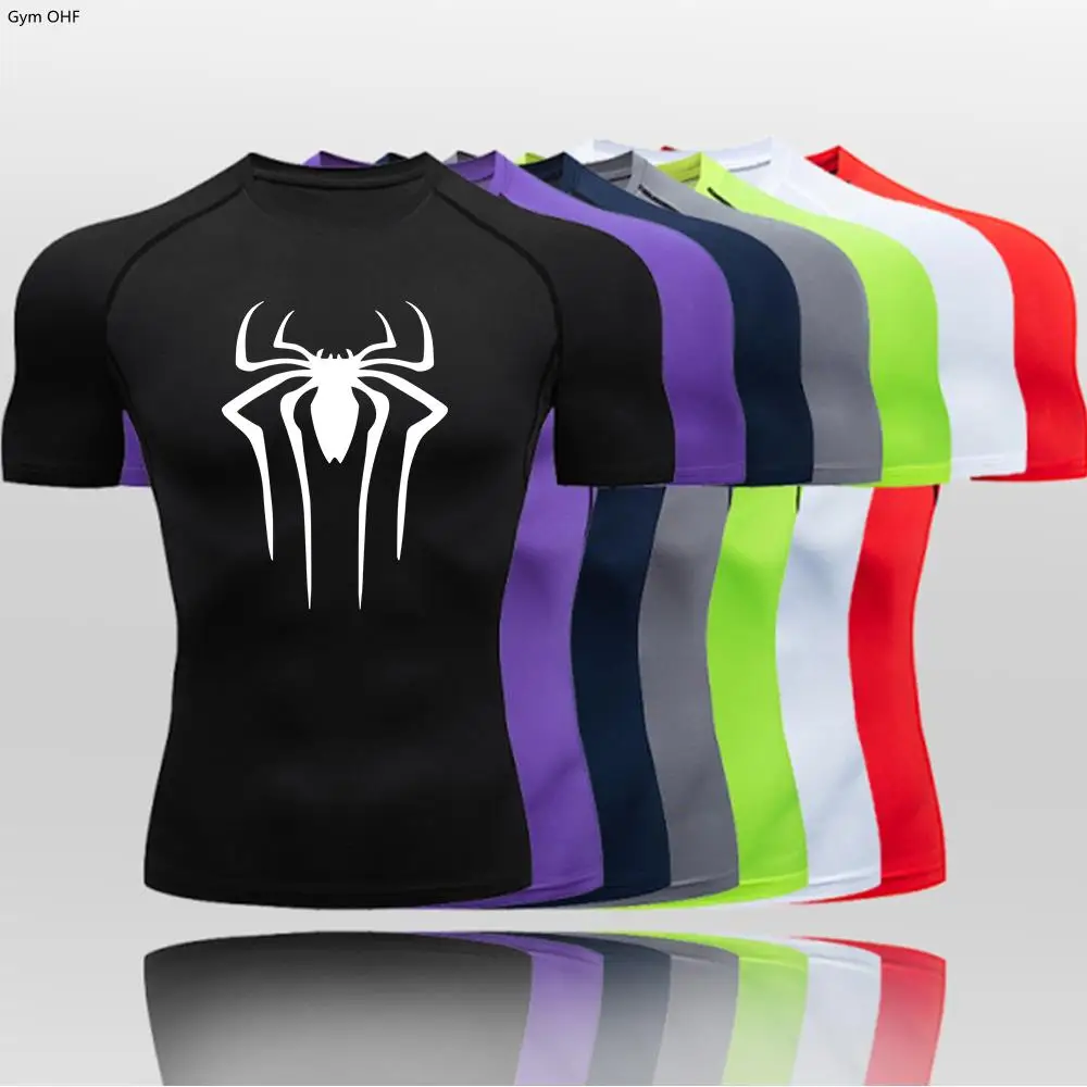 Camiseta de compresión de araña para hombre, camiseta deportiva para gimnasio, sudadera para correr, entrenamiento de Montañismo al aire libre