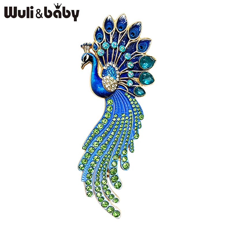Wuli&baby Broches de pavo real de lujo para mujer, unisex, 5 colores, con diamantes de imitación, encantadores broches de animales para oficina, fiesta, regalos