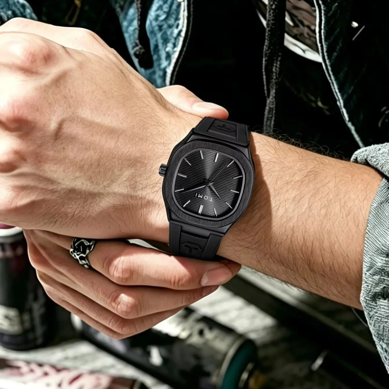 Reloj de Cuarzo TOMI 2026 para Hombre, Diseño Moderno, Esfera Cuadrada Simple, Correa de Goma, Resistente al Agua, Analógico