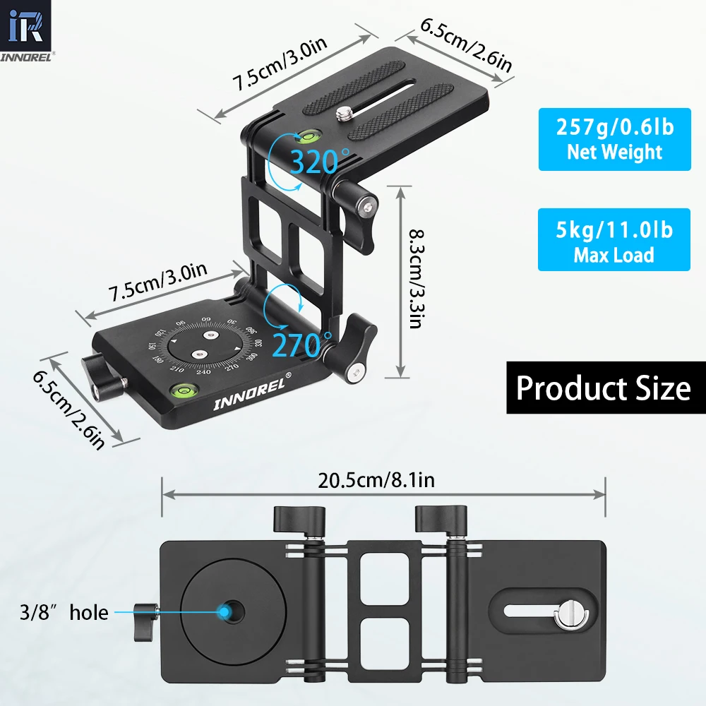 Cabezal de trípode inclinable INNOREL ZH7 Z, cabezal plegable Flexible con perilla de ajuste para cámara DSLR, videocámara, carril deslizante de carga de 5kg