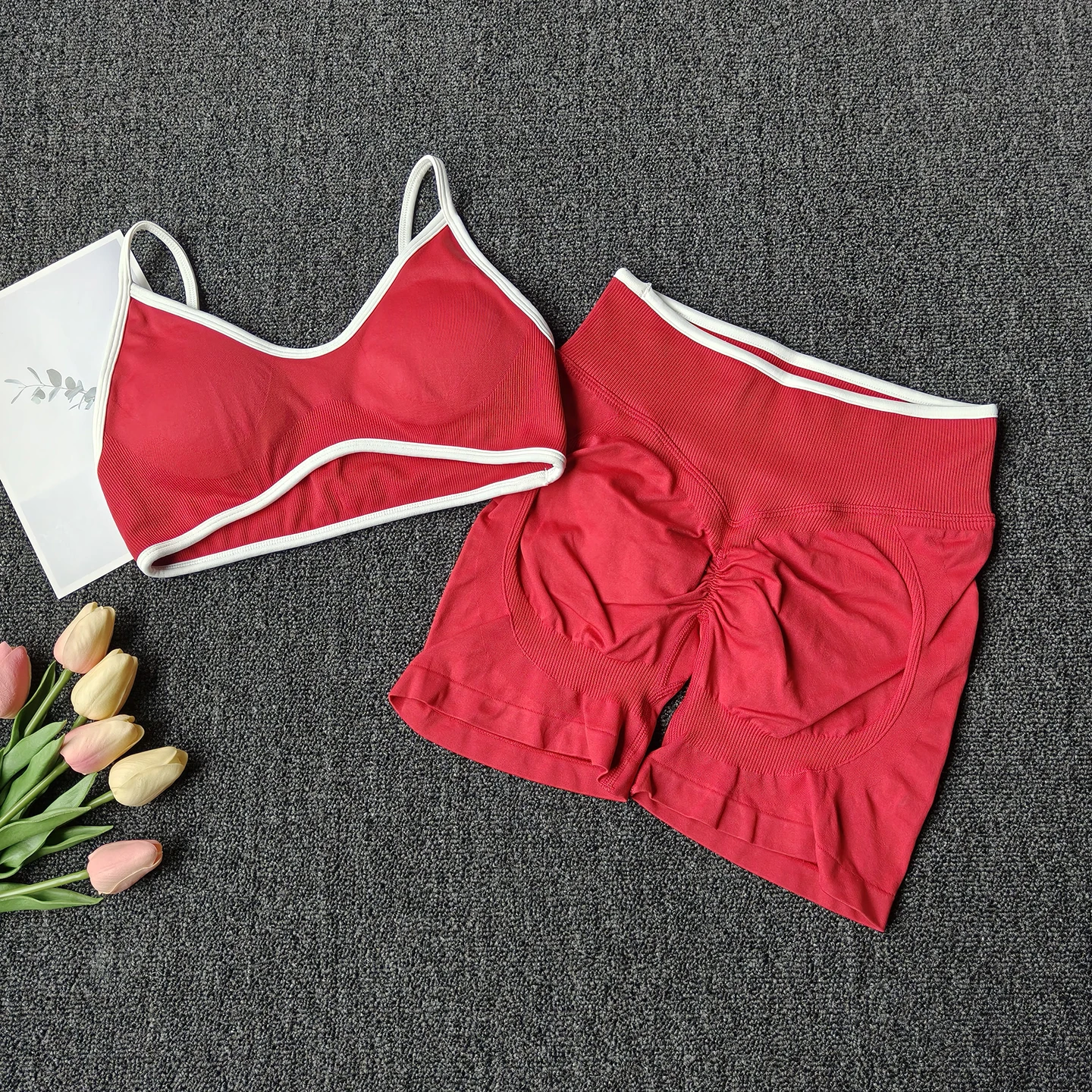 Traje de Yoga melocotón para glúteos para mujer, sujetador sin costuras con tirantes para gimnasio, cintura alta, levantamiento de cadera, pantalones cortos ajustados para el vientre, conjunto de Fitness