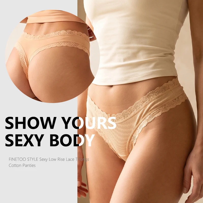 Conjunto de 6 bragas de encaje de algodón para mujer, color liso, transpirables, de cintura baja, tangas suaves y cómodas para mujer