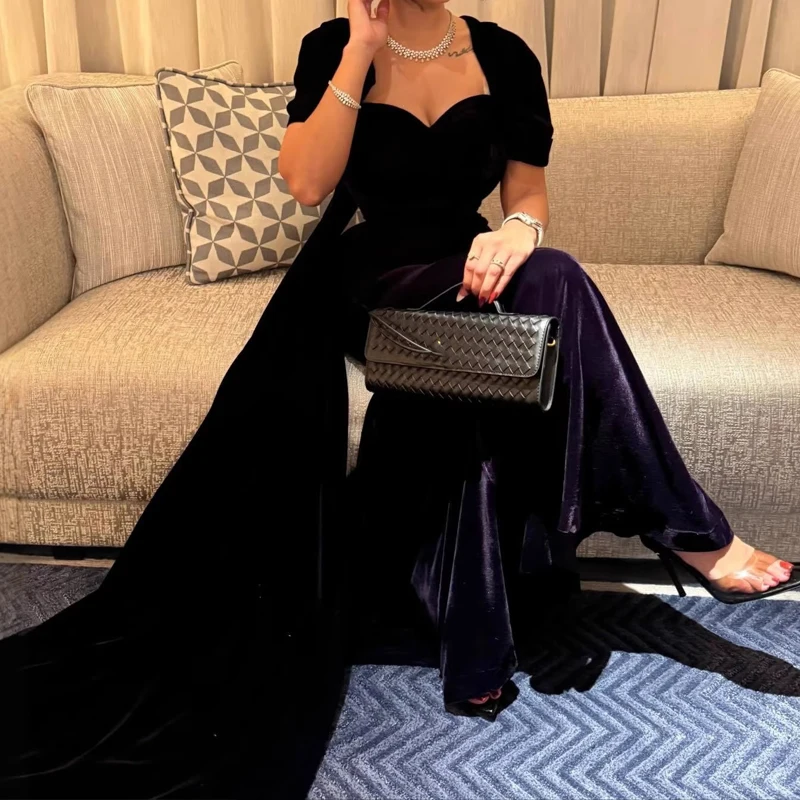 Vestido largo de terciopelo de cintura alta, liso, de manga corta, ajustado, con cuello corazón, estilo casual y de noche para mujer