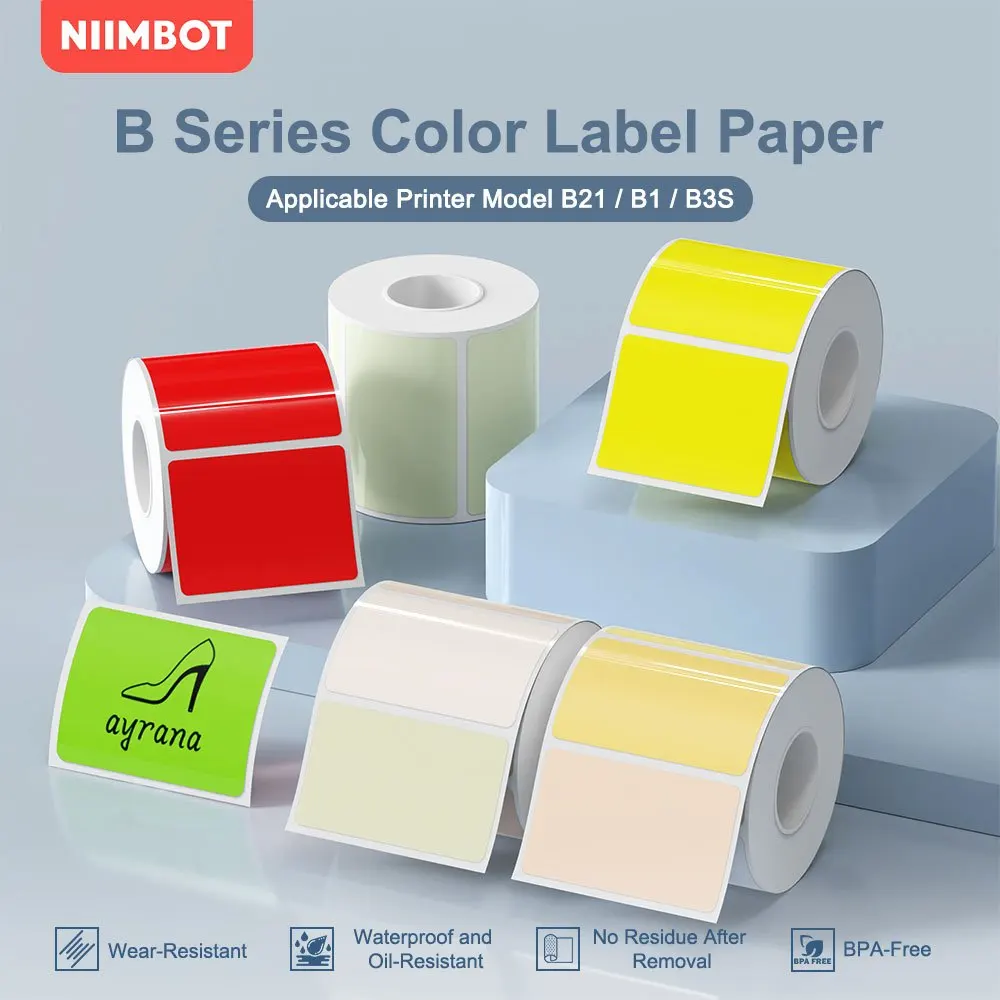 NIIMBOT B21/B203/B3S máquina de etiquetas de colores papel de impresión etiqueta autoadhesiva impermeable resistente al aceite etiqueta resistente al desgarro