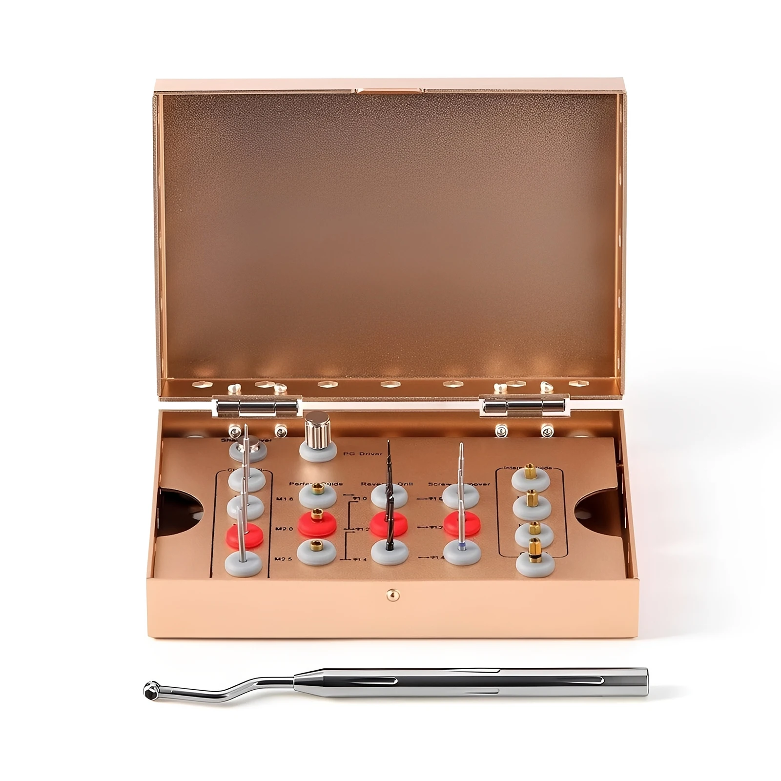 Kit de eliminación de implante Dental Universal, tornillos de acero inoxidable, caja dorada/plástica, extracto de tornillos rotos