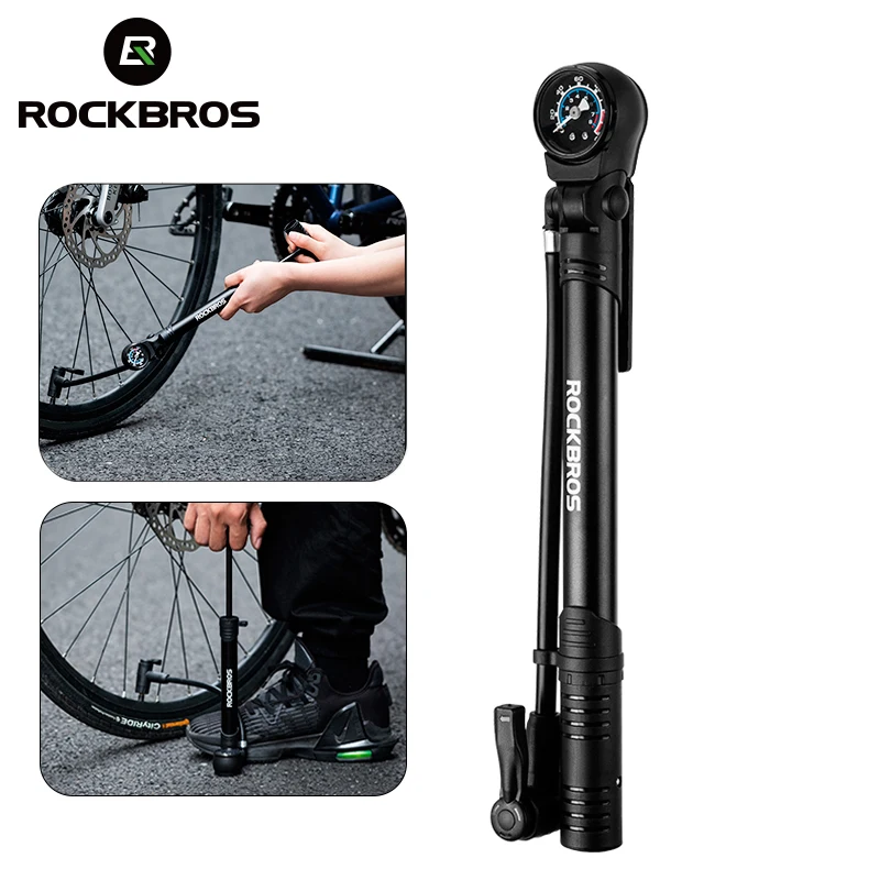 ROCKBROS-bomba de aire portátil para bicicleta, inflador de mano ultraligero con manómetro, 120PSI, Presta Schrader, MTB
