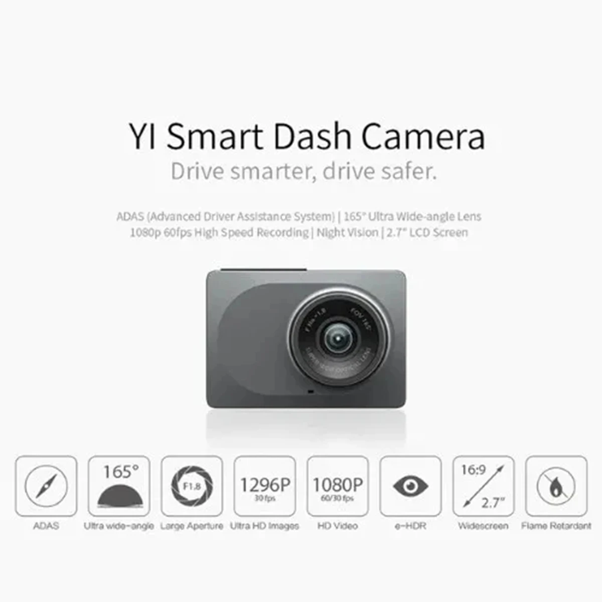 Cámara Inteligente para Auto Xiao YI con ADAS, Pantalla de 2.7 Pulgadas, Full HD 1080P, Visión Nocturna, Versión Internacional en Inglés