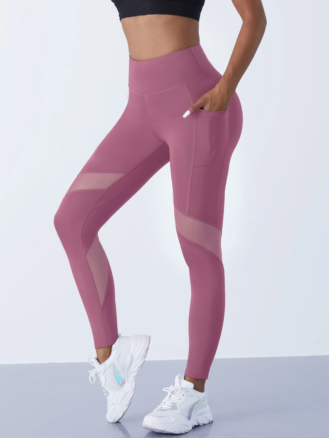 Pantalones de Yoga empalmados de malla para mujer, mallas moldeadoras, cintura alta, Control de barriga, levantamiento de caderas, entrenamiento para correr, pantalones deportivos para mujer