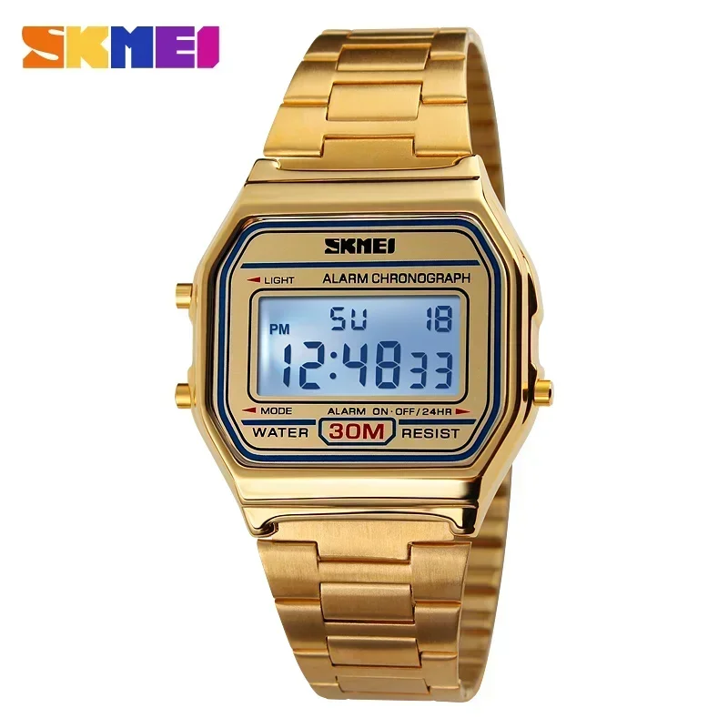 Reloj deportivo Digital SKMEI 1123 para Hombre, relojes de pulsera electrónicos de acero inoxidable de lujo resistentes al agua para Hombre, Reloj 1328 Reloj para Hombre