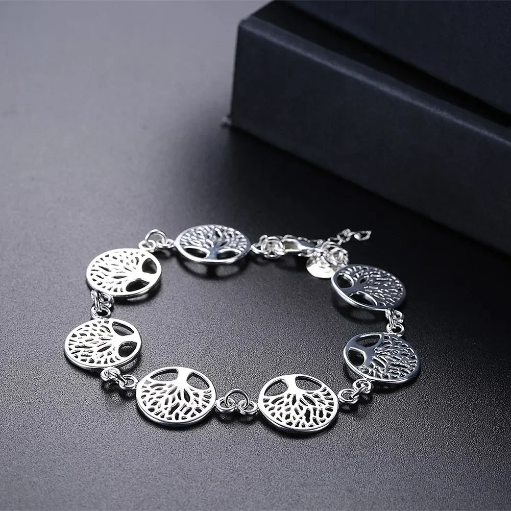 Nueva pulsera de plata de ley 925, pulsera de árbol de la vida para mujer, regalos de joyería de compromiso