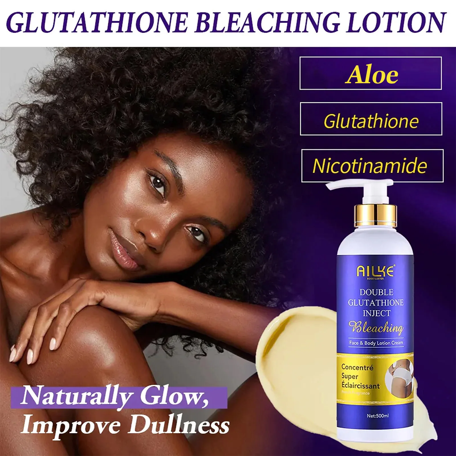 Set de Cuidado de la Piel Blanqueador con Glutatión AILKE, Suero Facial y Loción Corporal, Reduce Manchas Oscuras, Pigmentación, Hidratante