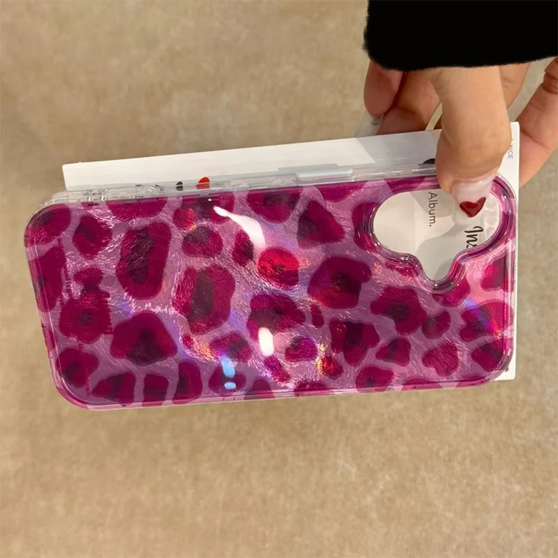 Funda de teléfono con estampado de leopardo morado para iPhone 15 17 14 16 13 12 11 Pro Max XR XS 7 8 16 15 14 Plus, cubierta de protección trasera a prueba de golpes.