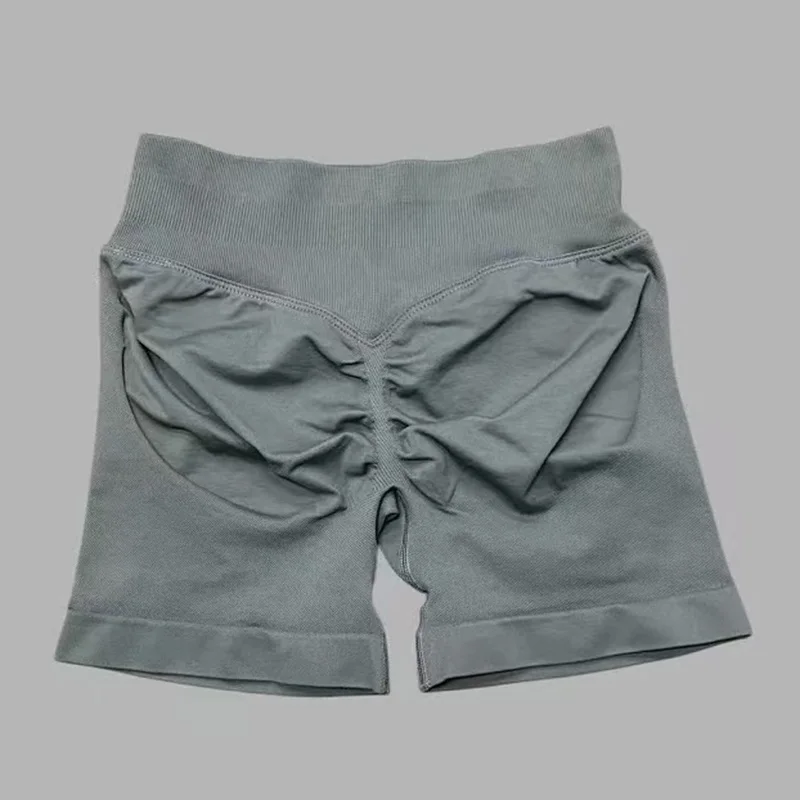 HISTELLO Df Shorts Deportivos Sólidos para Mujer, Leggings de Yoga Sin Costuras, Cintura Baja Acanalada, Mallas Deportivas con Efecto Scrunch para Fitness y Running