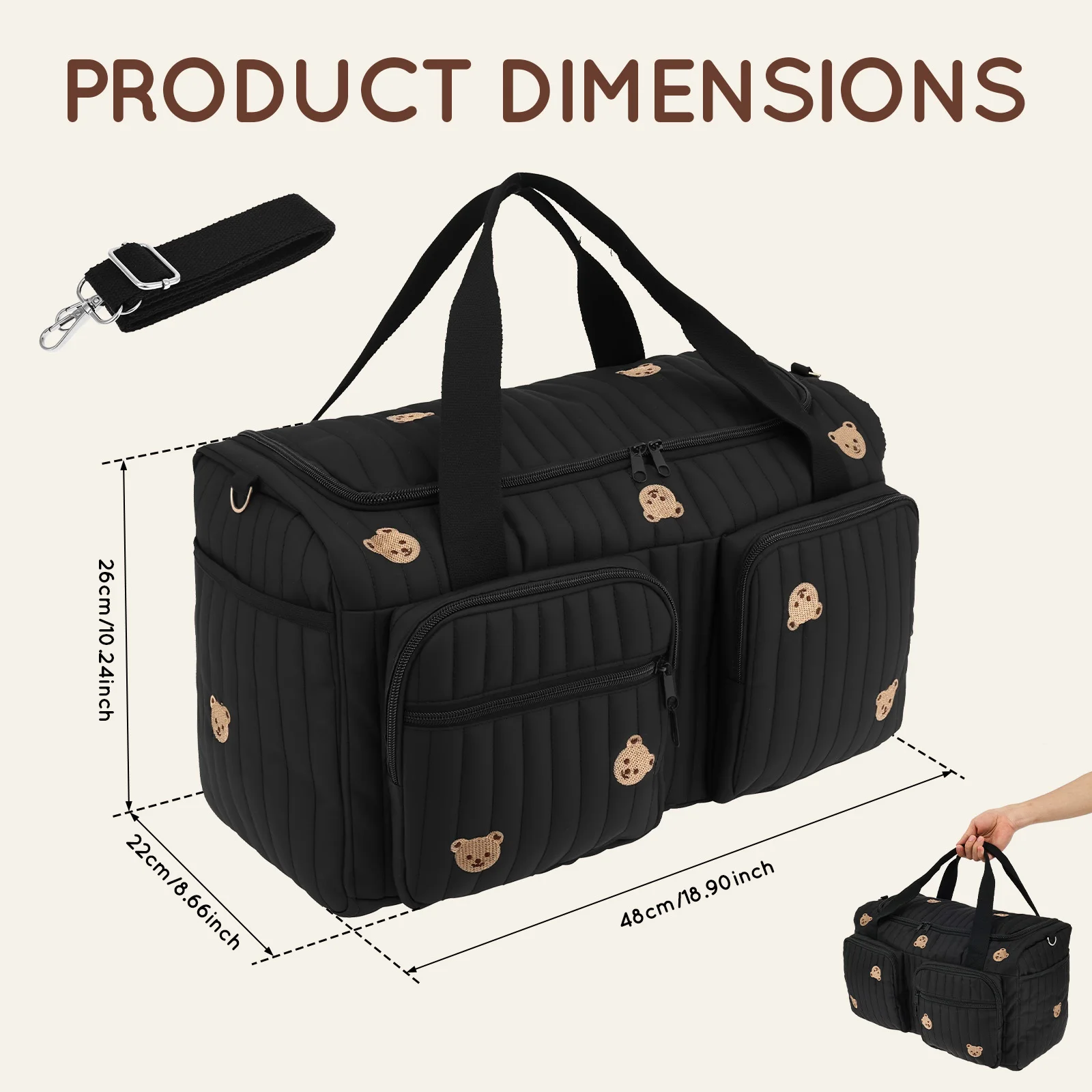 Bolsa de Maternidad Portátil de Gran Capacidad con Correa para el Hombro y Múltiples Bolsillos, Bolsa Multiusos para Pañales