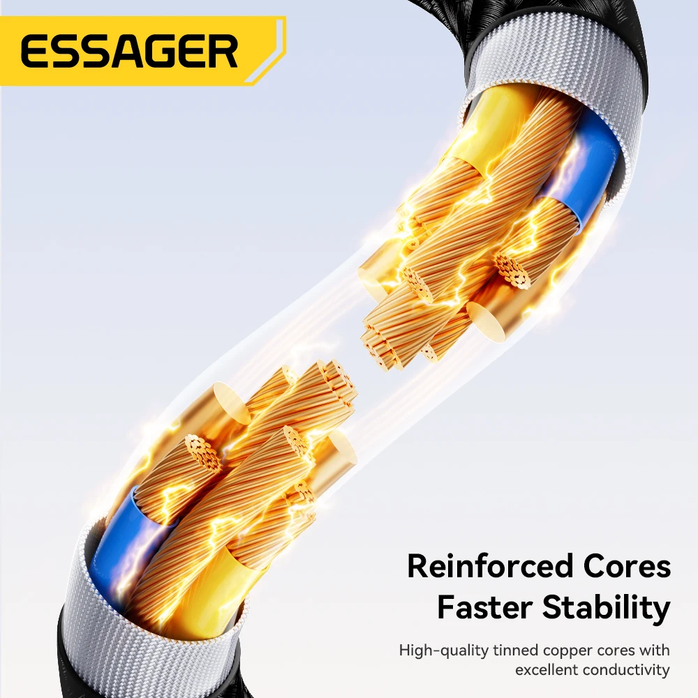 Cable de Carga Rápida Essager 240W 4 en 1 para iPhone 17 16 15 Pro Max, Macbook, iPad, Xiaomi, Samsung, Macbook, USB Tipo C a USB C
