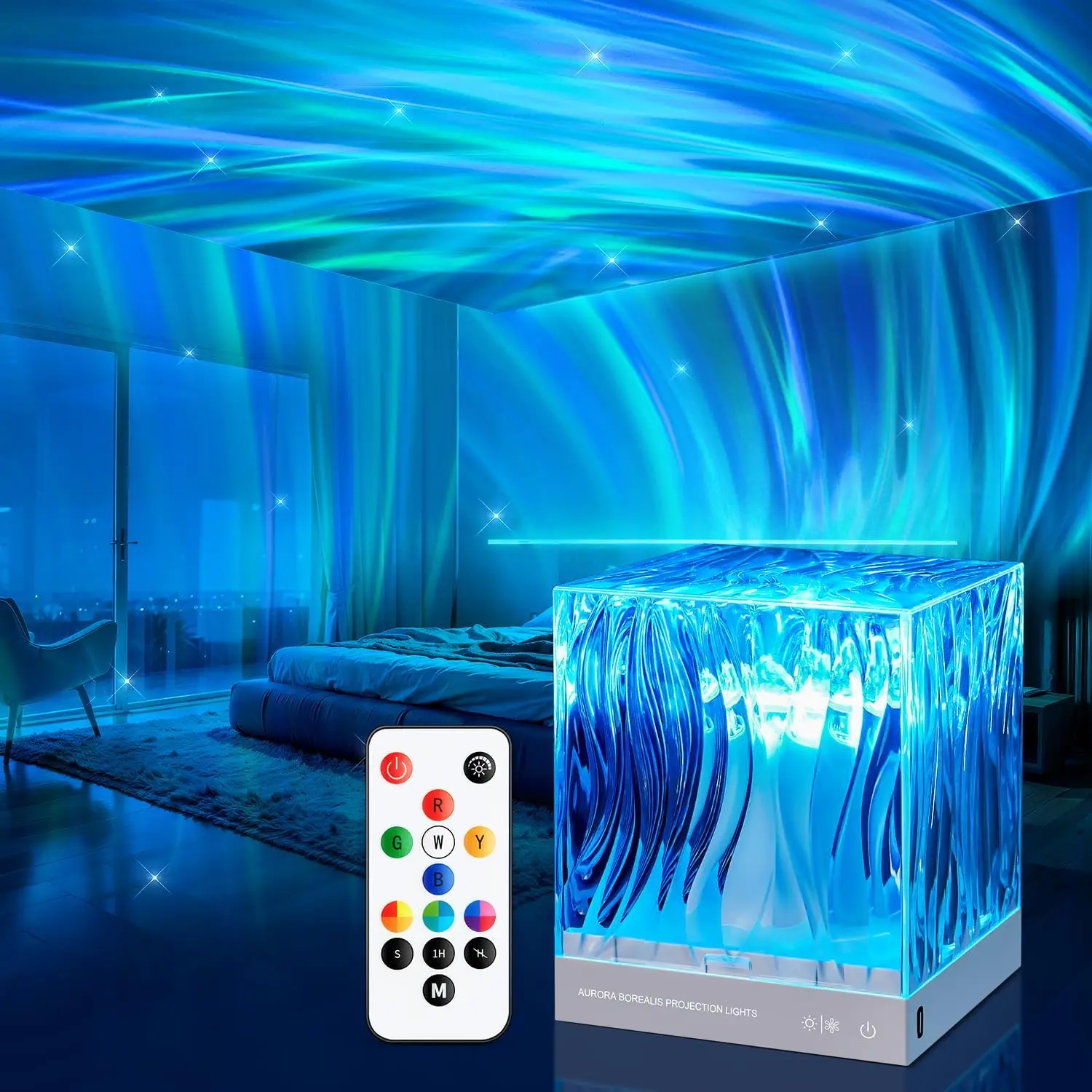 Lámpara de proyección Aurora Borealis, lámpara de ambiente oceánico, luz de noche estrellada de techo, regalo creativo para decoración de dormitorio y restaurante