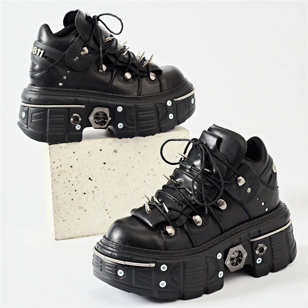 Botas tobilleras con cordones Punk para Mujer, Botas con remaches de Metal y decoración de punta redonda y parte inferior gruesa, zapatos de plataforma Rock para discoteca para Mujer 2025