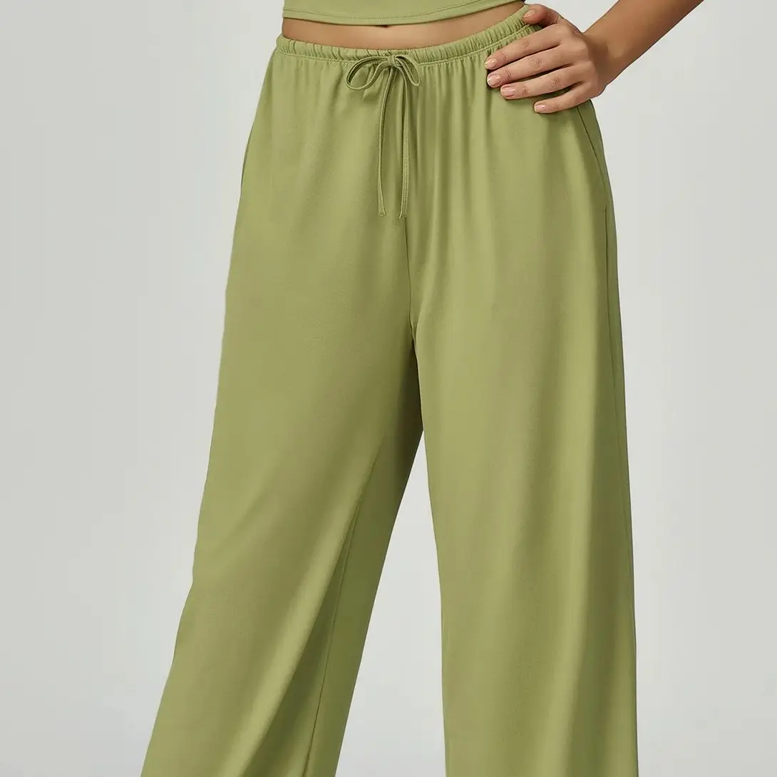 Pantalones de yoga de cintura alta para mujer, pantalones casuales sueltos de corte recto, pantalones deportivos para mujer, pantalones de fitness para correr, pantalones de entrenamiento con efecto push-up y cordón ajustable