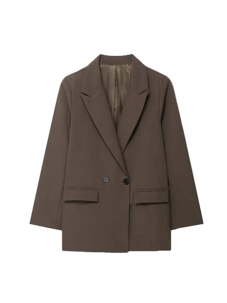 Abrigo Blazer de Color sólido con doble botonadura para mujer, ropa de oficina de manga larga para primavera, Otoño e Invierno, estilo de dinero viejo