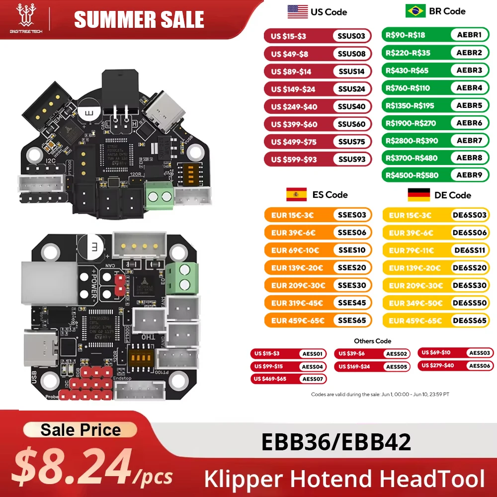 Placa BIGTREETECH EBB36 EBB42 CAN GEN2 compatible con Canbus PT100 para Klipper Hotend HeadTool, motor paso a paso 36, piezas para impresora 3D Ender3