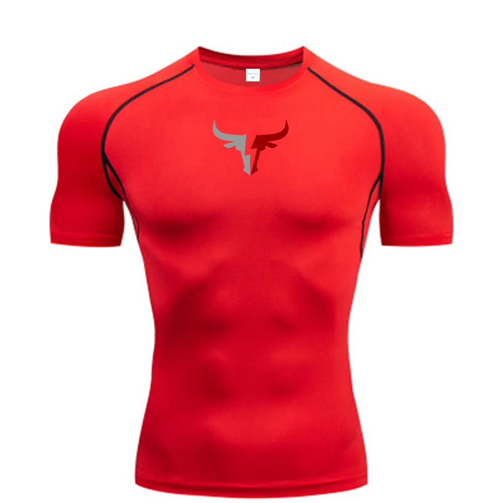 Camiseta de compresión con diseño de cabeza de toro para hombre, ropa deportiva de verano, camiseta para correr, top deportivo elástico de secado rápido, sudadera de gimnasio