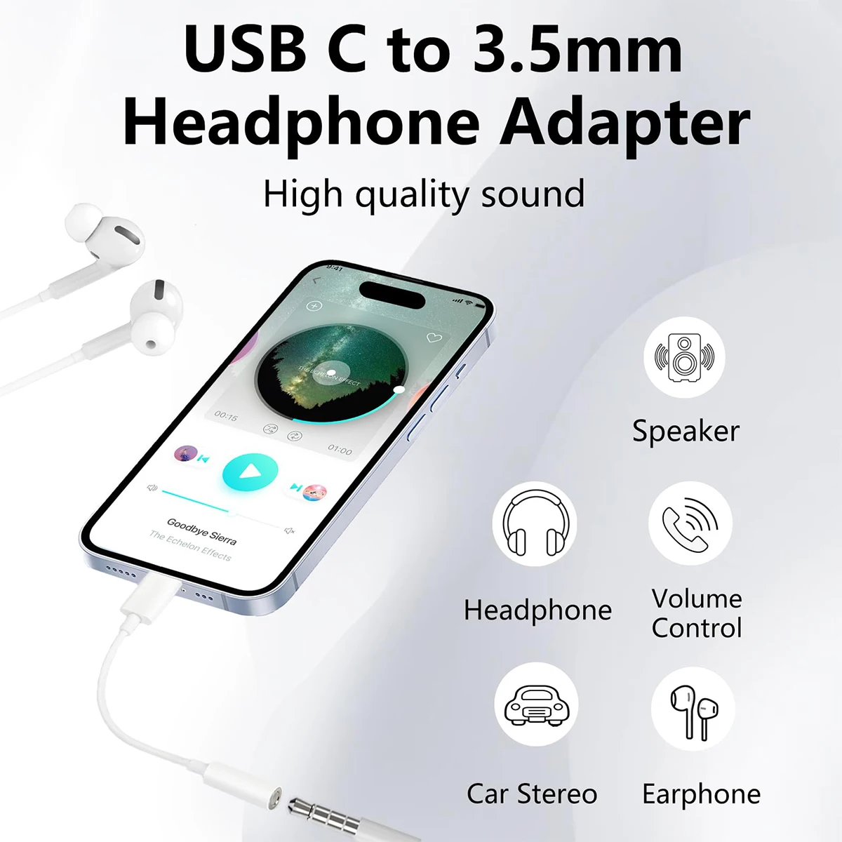 1-2 uds tipo C a 3,5mm adaptador auxiliar Cable de Audio Jack para Huawei Xiaomi Redmi POCO Sumsang Cable auxiliar para iPhone 16 15 Serives