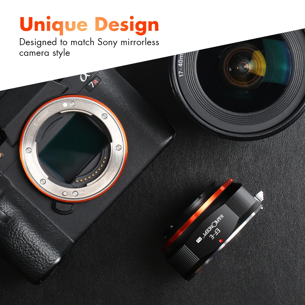 Adaptador K&F CONCEPT de Montura EOS a E, Compatible con Lentes de Montura Canon EF EF-S para Cámaras sin Espejo con Montura E NEX Sony A6000 A6400 A7