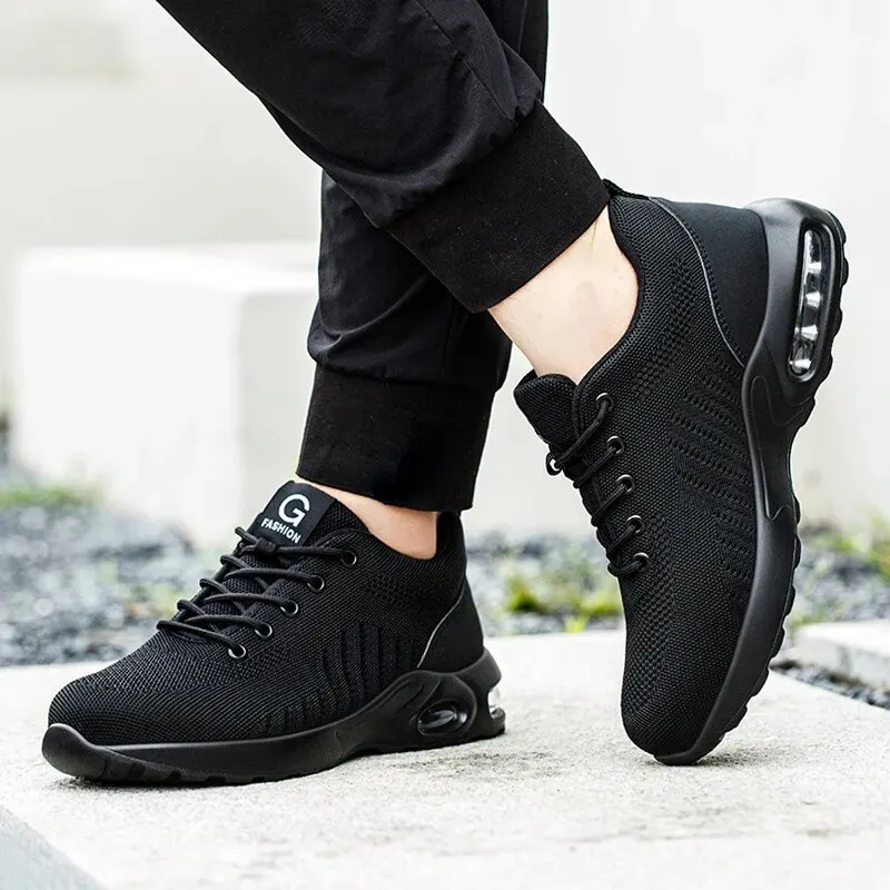 Zapatos de seguridad con amortiguación de aire para hombres y mujeres, zapatillas de trabajo transpirables, zapatos con punta de acero, zapatos protectores de seguridad ANTIPERFORACIONES