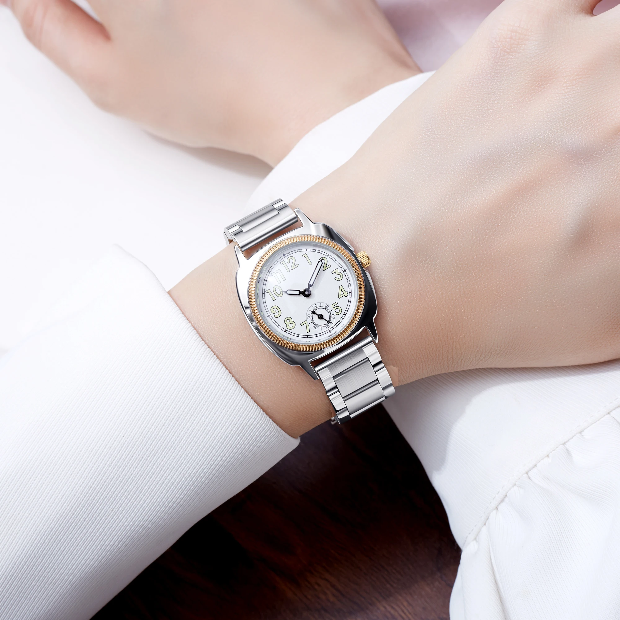 Reloj de Mujer, Elegante y Refinado, de Estilo Sencillo y Exclusivo, con Correa de Acero Inoxidable, Movimiento de Cuarzo, Único