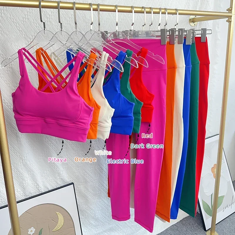 Conjunto de Yoga de 2 piezas, traje de Fitness transpirable, Tops de Yoga con espalda cruzada, pantalones de Yoga con trasero de melocotón, traje de Fitness para correr y Pilates, novedad de 2024