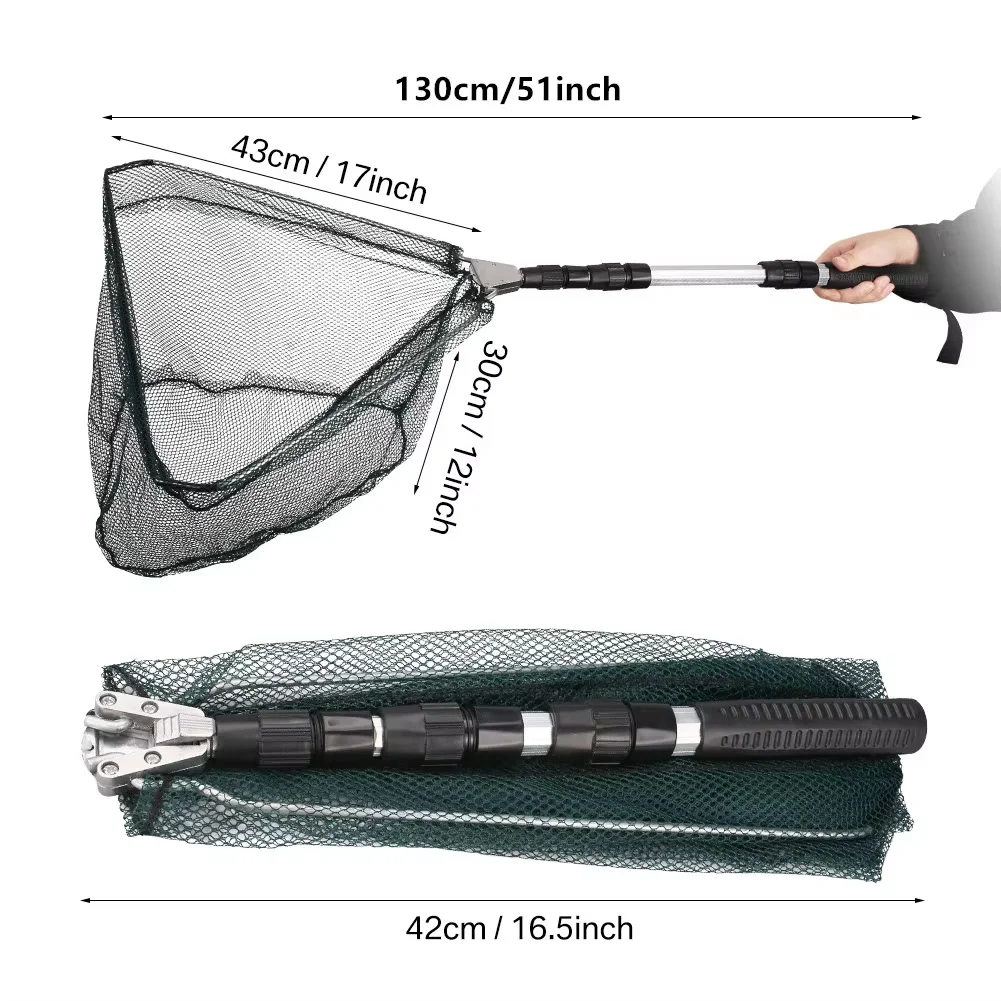 Red de Pesca con Mango Telescópico de Aleación de Aluminio, Plegable, con Malla Segura para Capturar y Soltar Peces